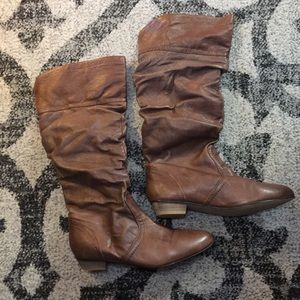 Brown Faux Leather Slouchy Boots